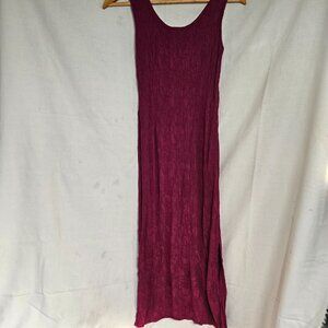 Donna Ricco Women's Vintage Fuchsia Midi Dress Crumple Texture with Slits Size 8